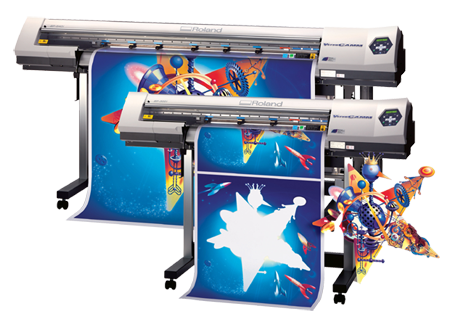 Two large format digital printers printing stunning graphics